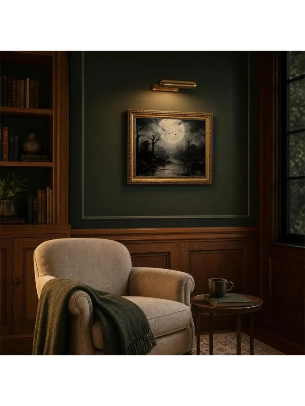 Moody Vintage Gold Framed Halloween Canvas Wall Art Print Decor